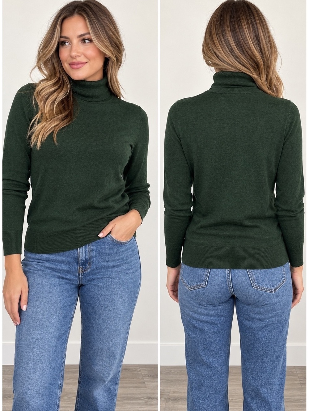 GAP Merino Wool Turtleneck Sweater S Forest Green Preppy 90s Quiet Luxury